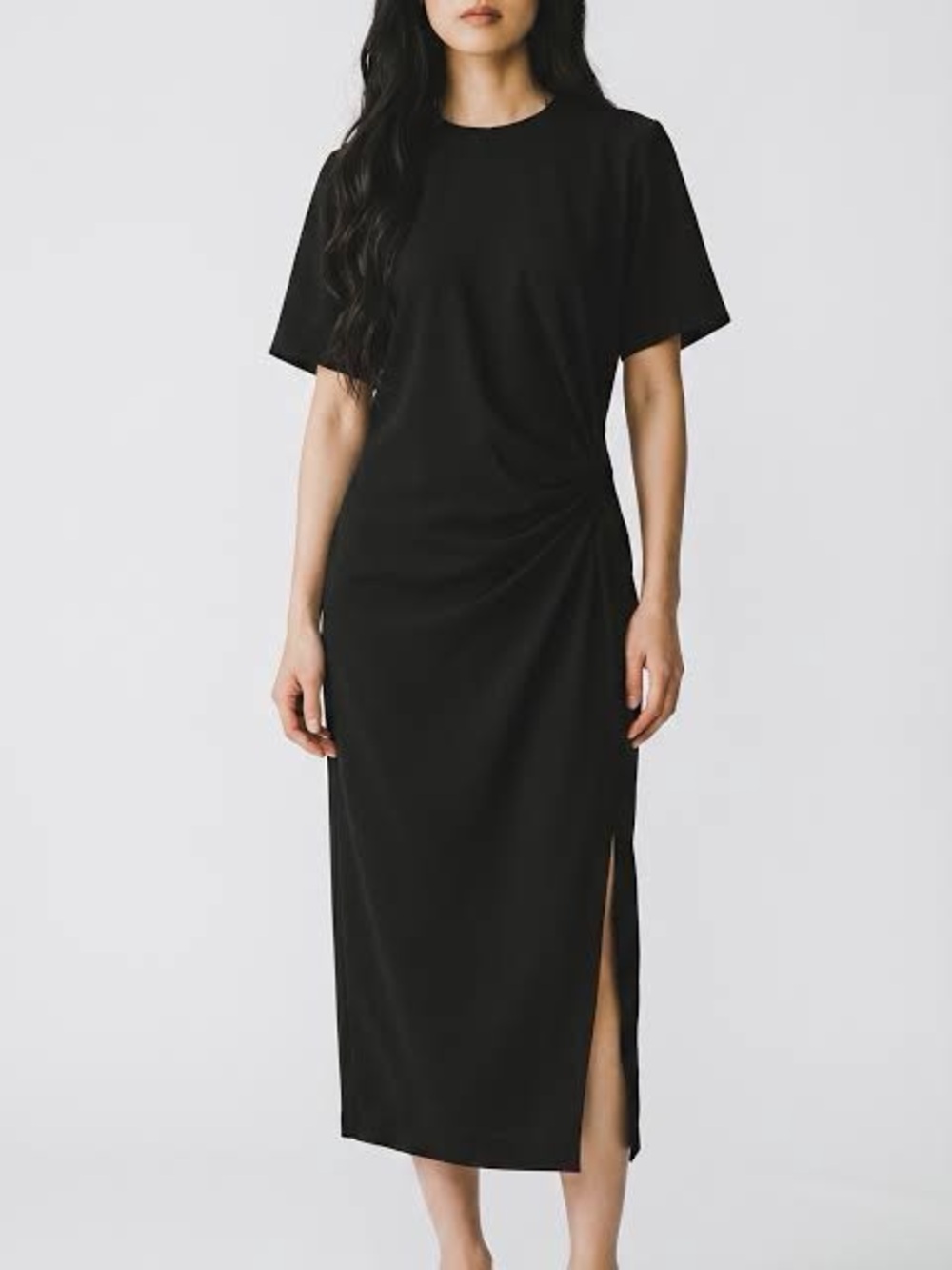 Zara Black Midi T-Shirt Dress with Side Gather